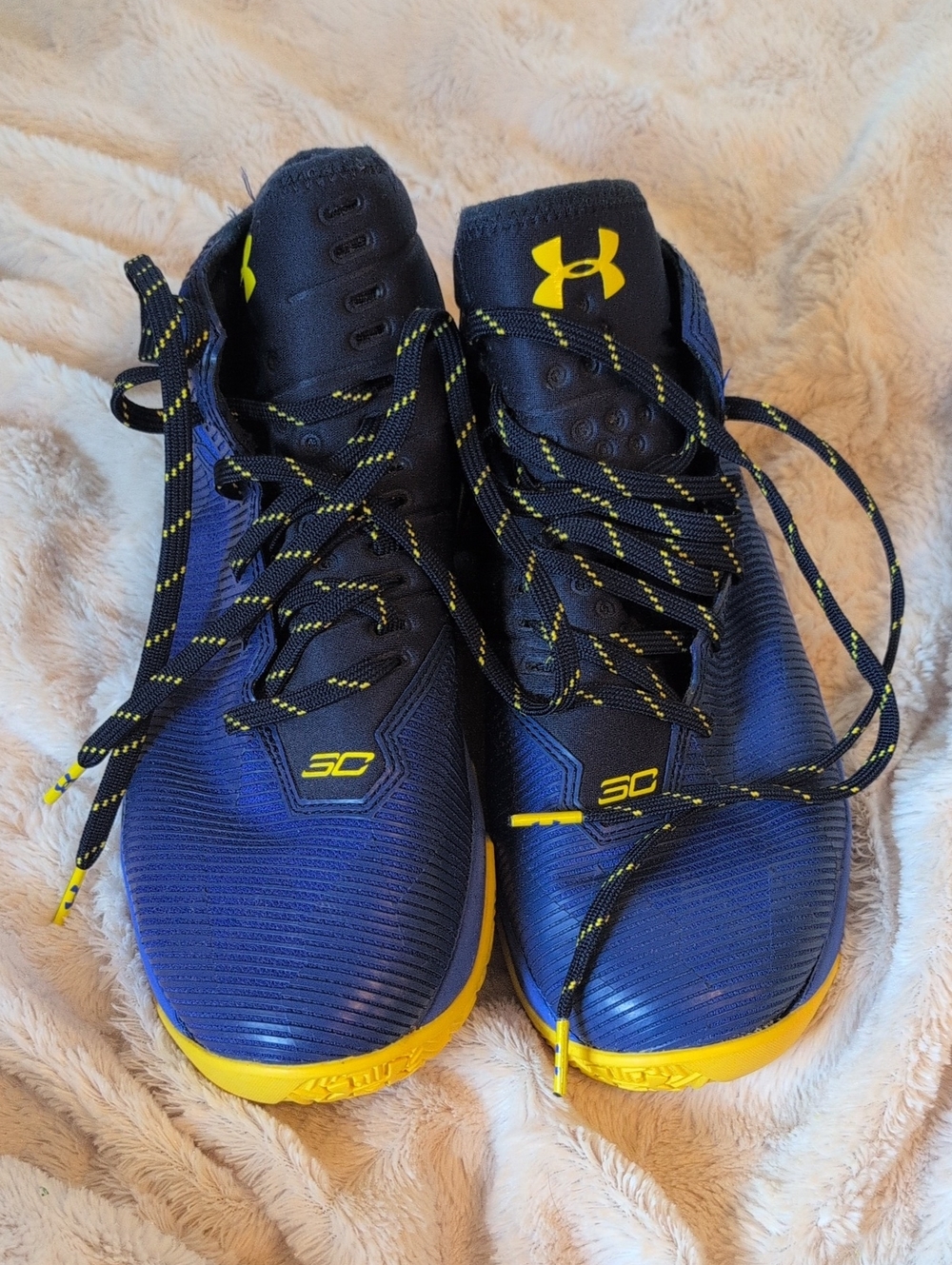 Under Armour Kids Navy Blue and Yellow Basketball Sneakers
